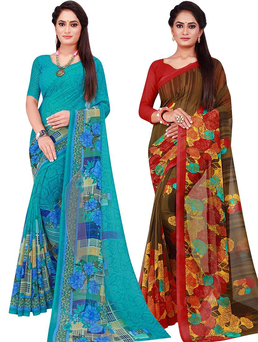 pack of 2 printed sarees with blouse