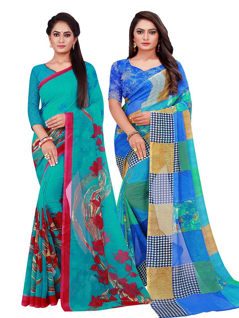pack of 2 printed saree with blouse - 18502095 -  Zoom Image - 0