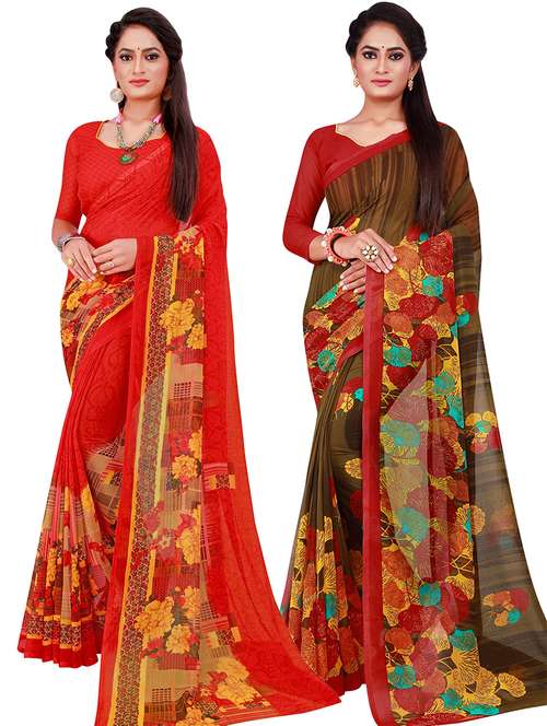 pack of 2 printed sarees with blouse - 18502110 -  Standard Image - 0