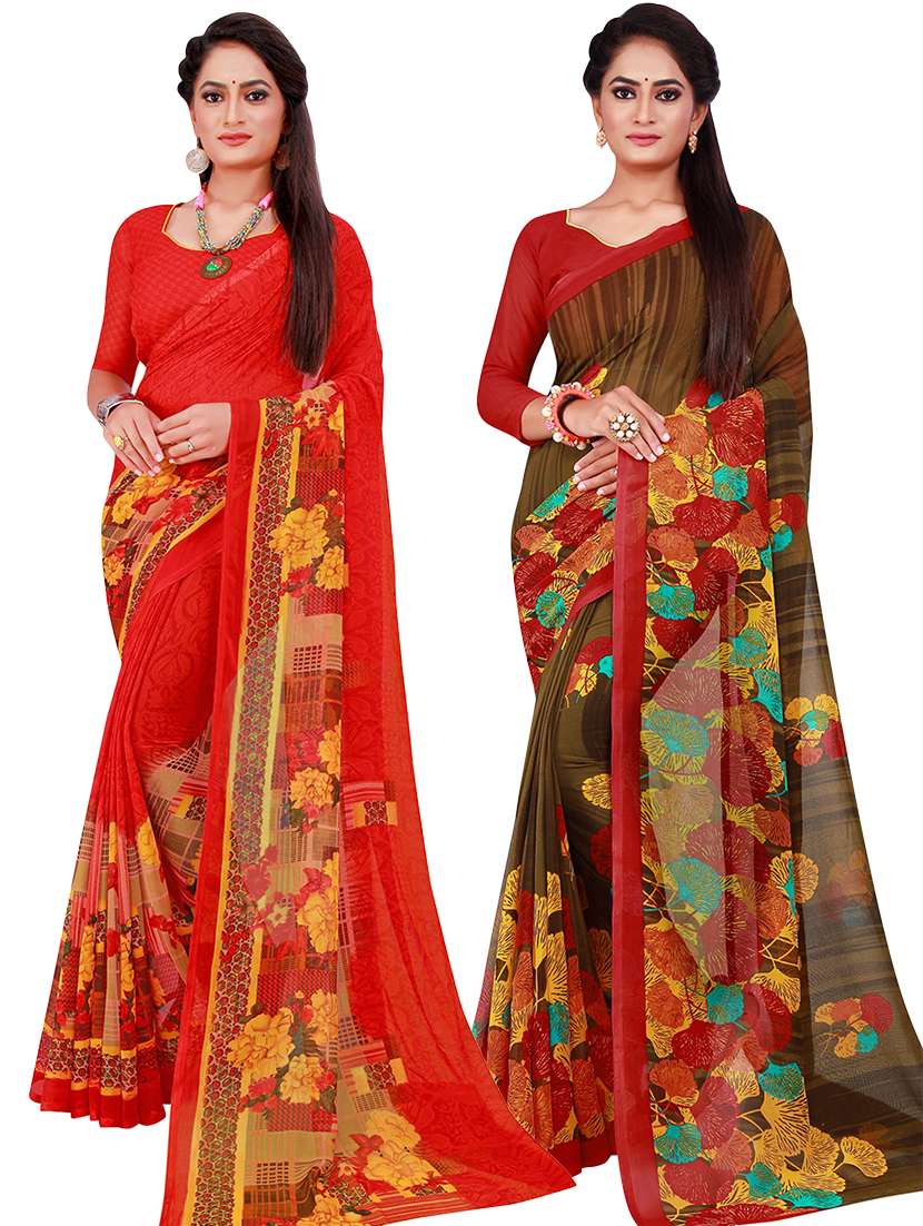 pack of 2 printed sarees with blouse