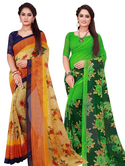 pack of 2 printed sarees with blouse - 18502194 -  Standard Image - 0