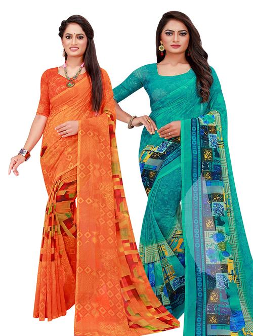 pack of 2 printed sarees - 18502196 -  Standard Image - 0