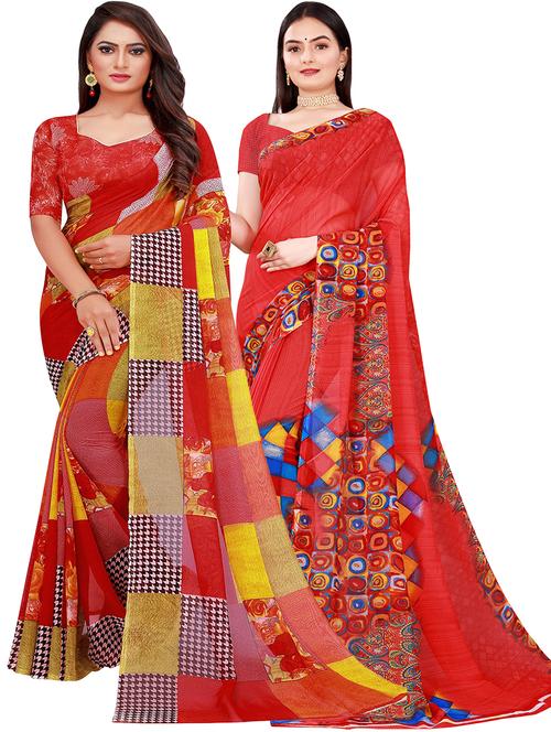 pack of 2 printed sarees with blouse - 18502237 - Standard Image - 0