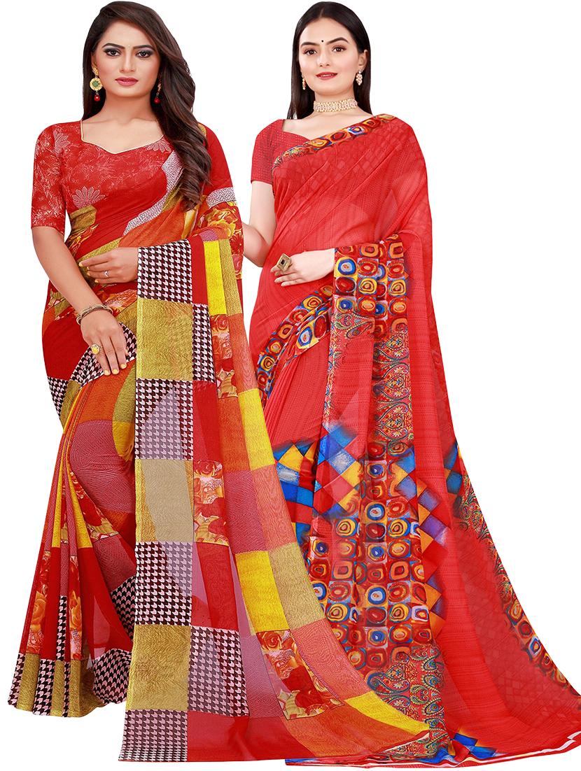 pack of 2 printed sarees with blouse - 18502237 - Zoom Image - 0