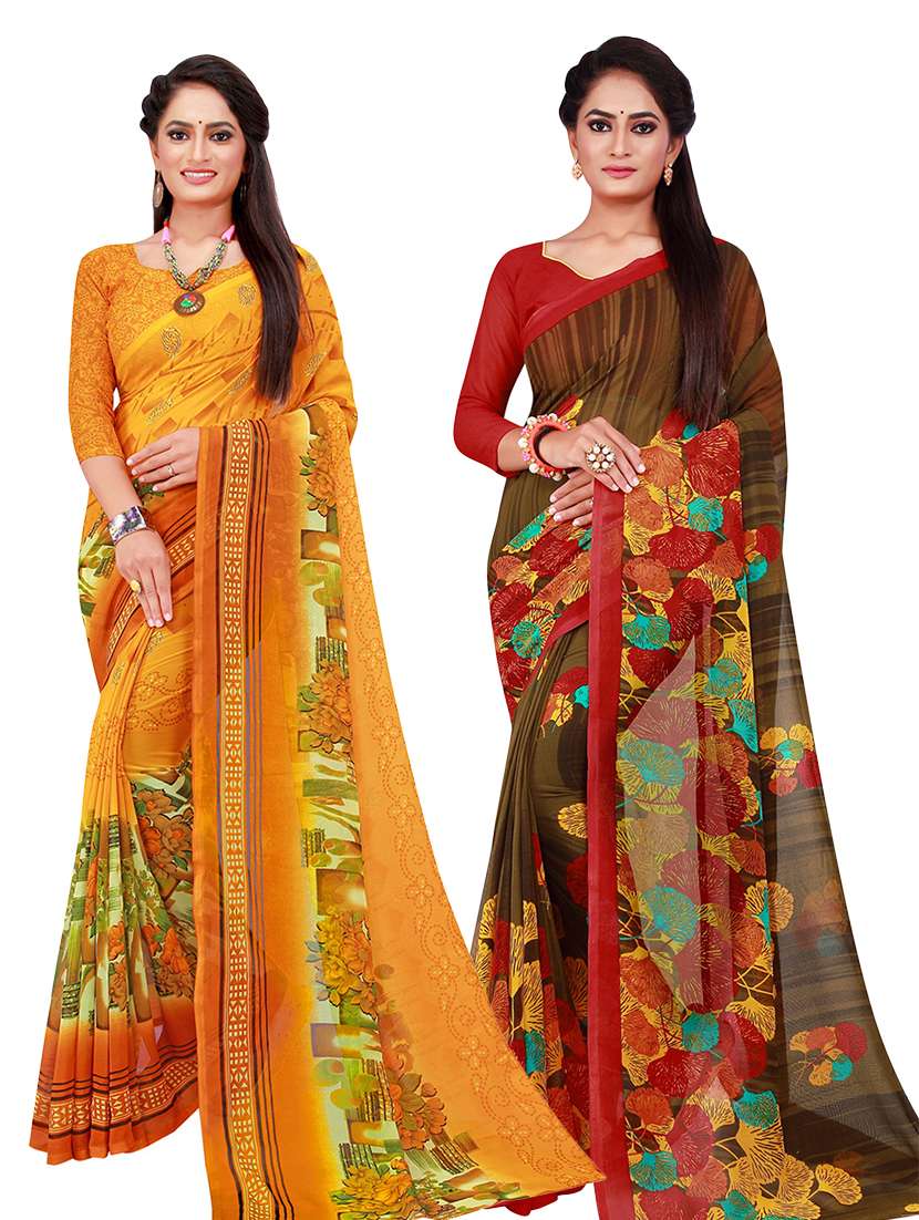 pack of 2 printed sarees with blouse