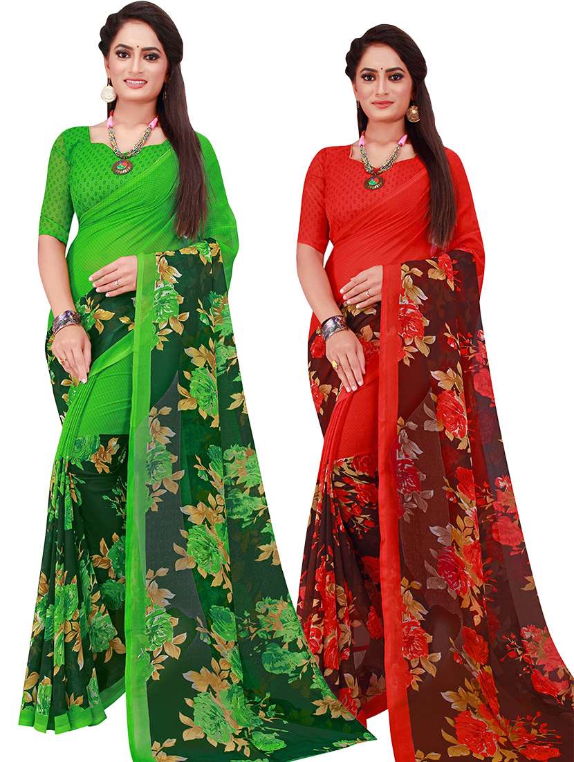 pack of 2 printed sarees with blouse