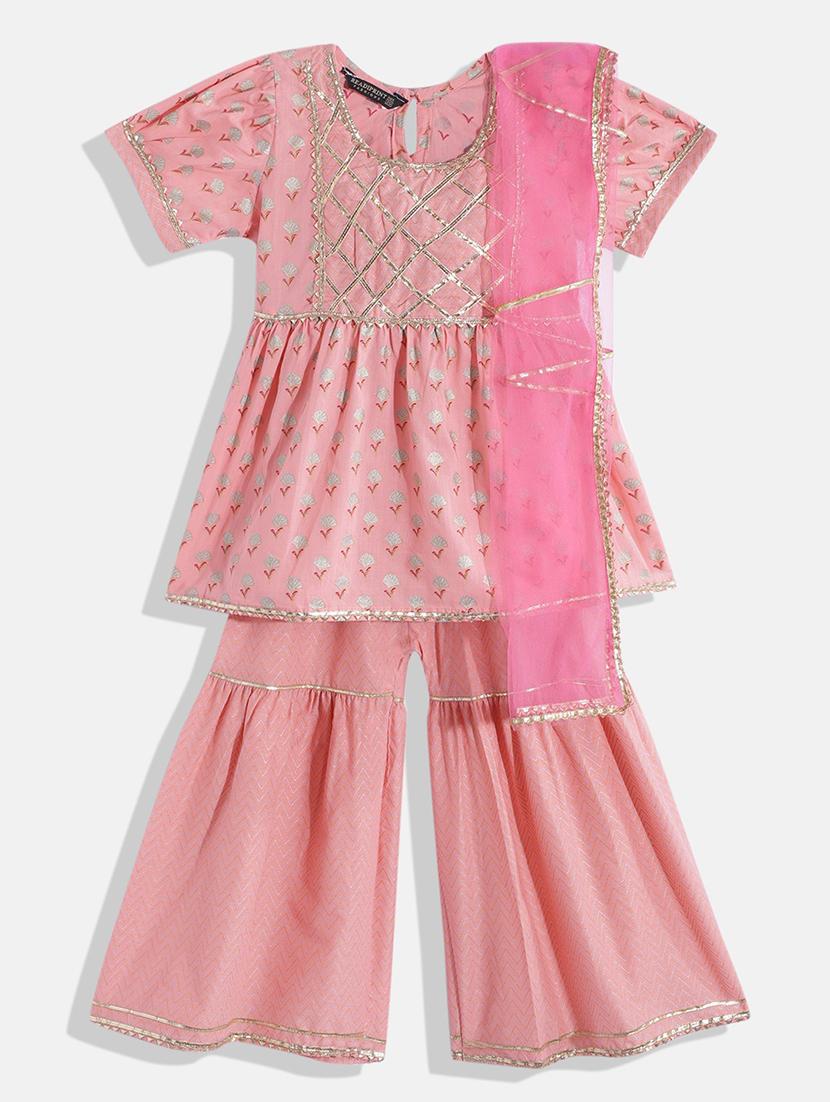 girls pink floral kurta sharara set - 18502406 - Zoom Image - 0