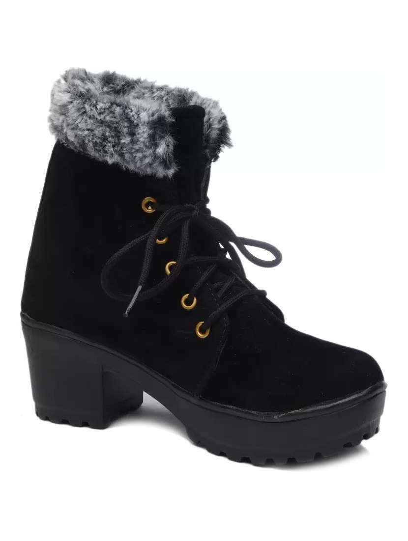 ankle length lace up boots with fur accent - 18502600 -  Zoom Image - 0