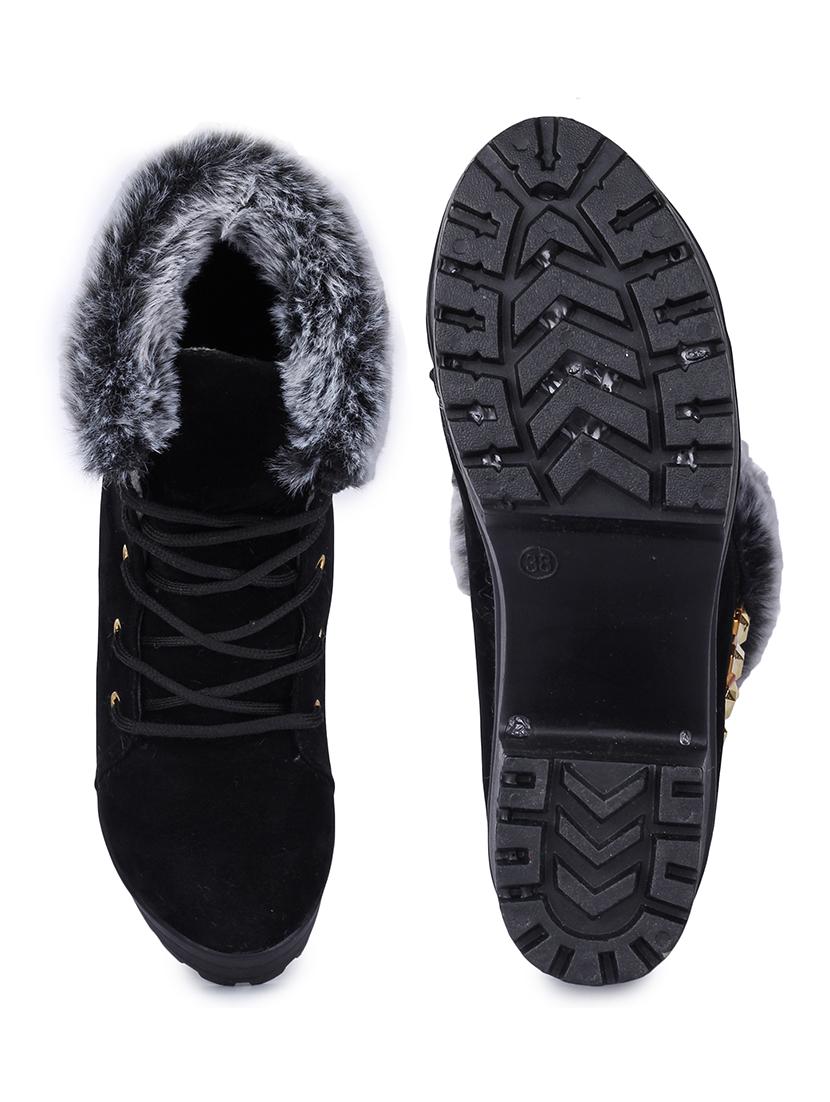 women black lace up ankle boots with fur accent - 18502609 - Standard Image - 3