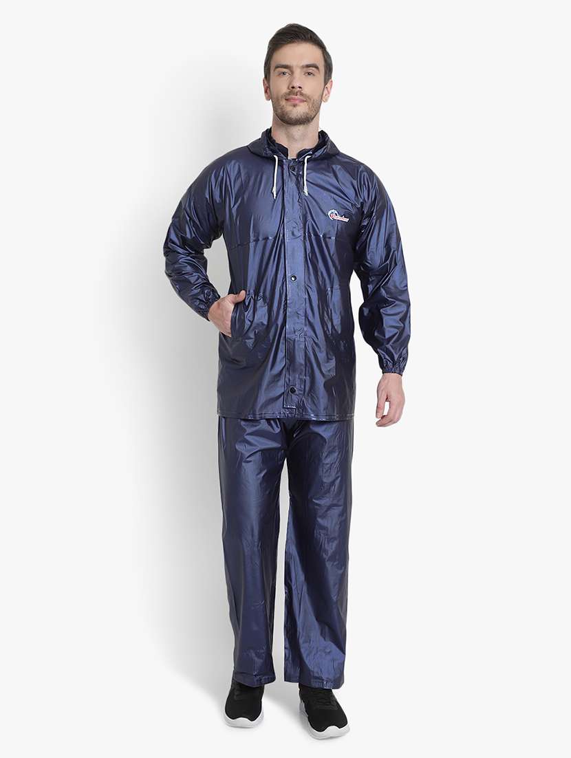 navy solid hooded rain suit - 18503970 - Zoom Image - 0