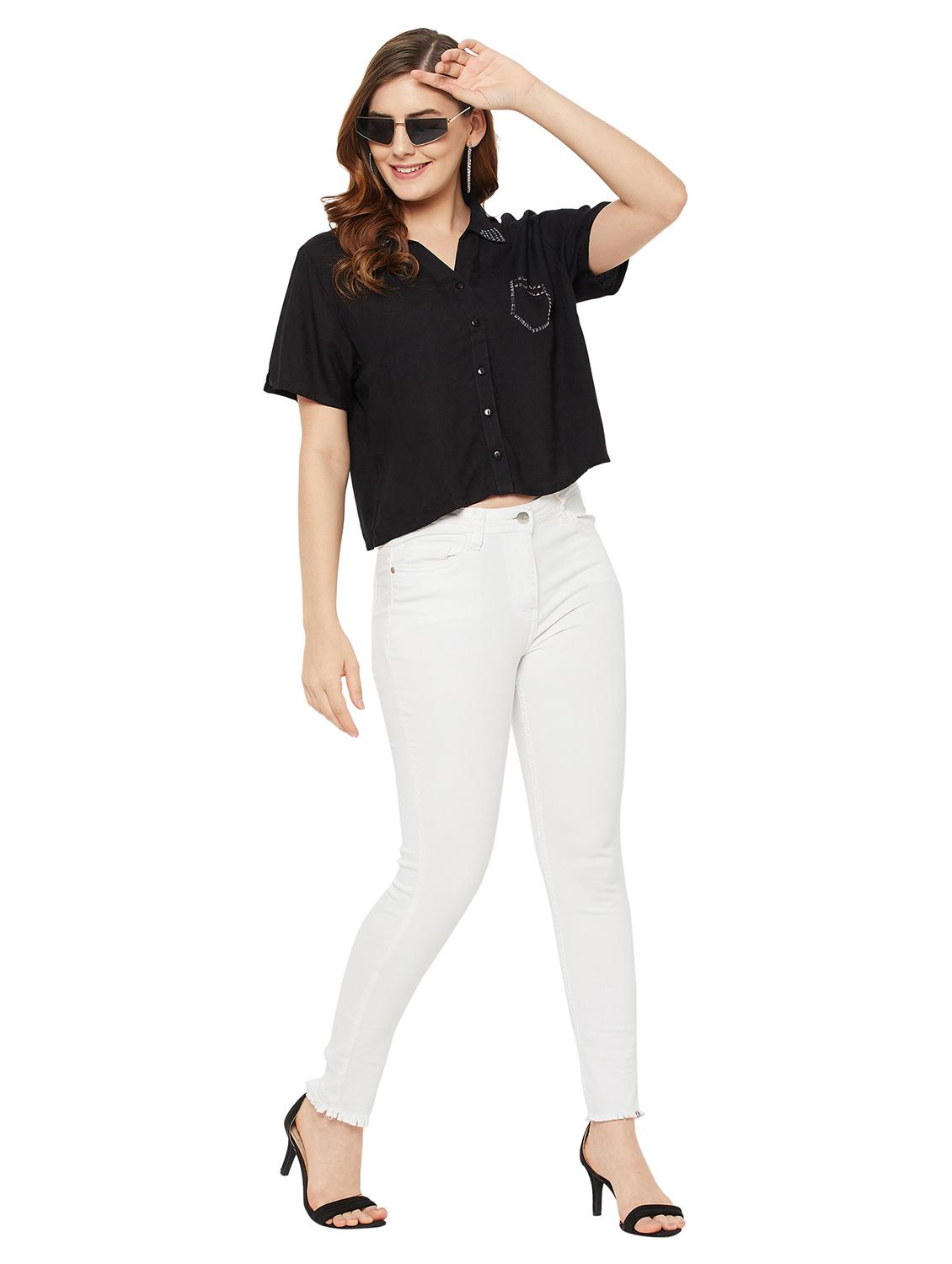 embellished detail crop shirt - 18507409 - Standard Image - 3