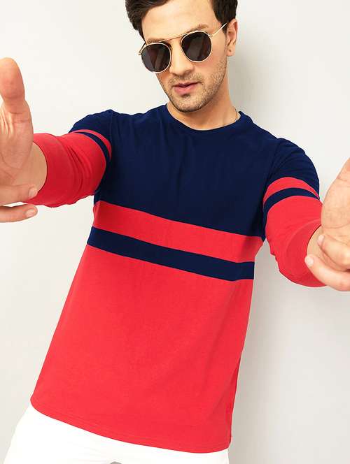 red color block casual t-shirt - 18507489 - Standard Image - 0
