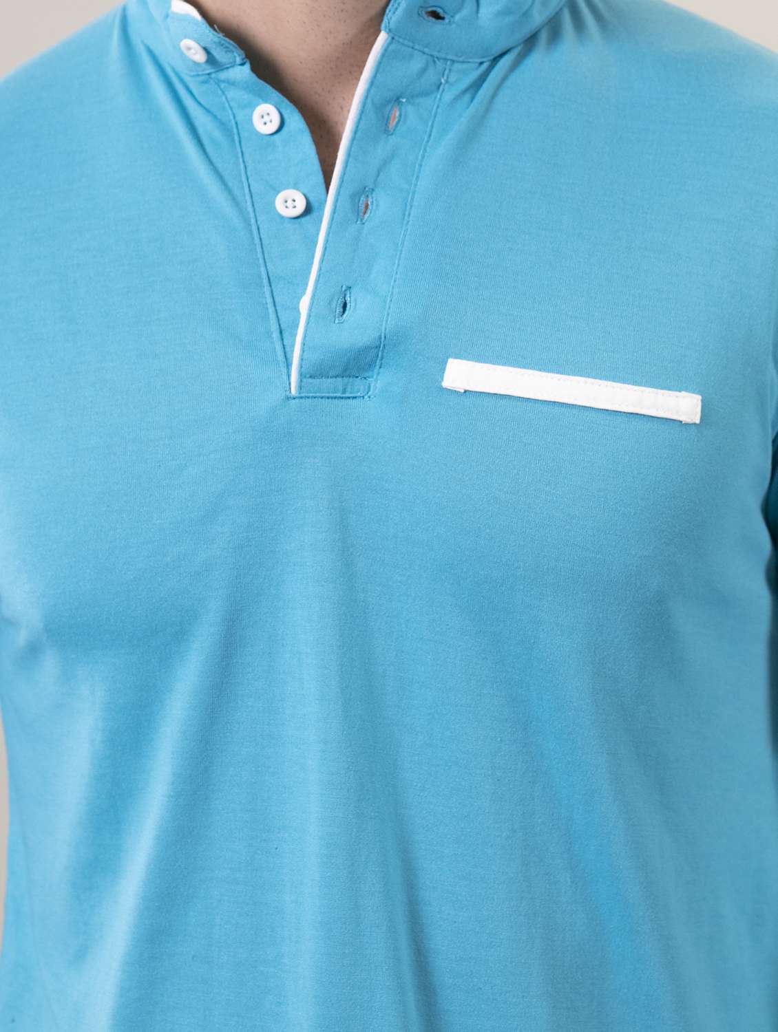 mandarin neck contrast piping solid t-shirt - 18507574 -  Standard Image - 5