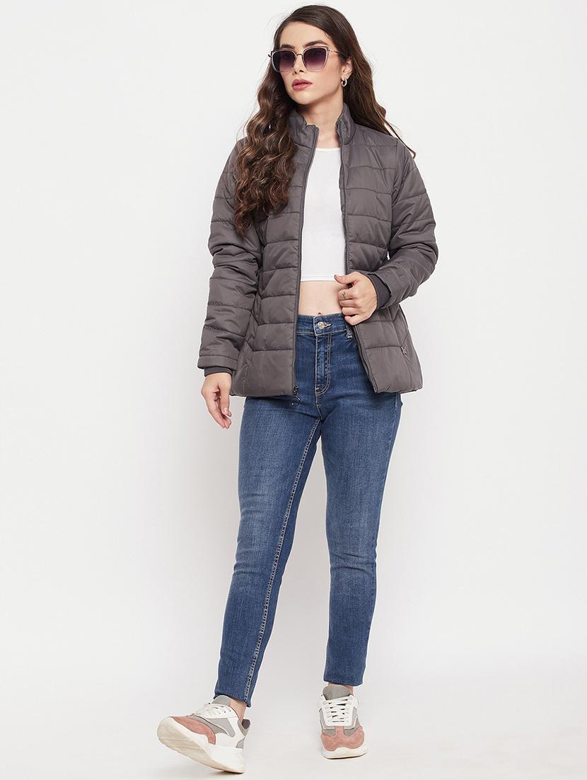 women solid long sleeve quilted jacket - 18507968 - Standard Image - 3