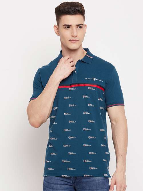 teal printed polo t-shirt - 18507996 - Standard Image - 0