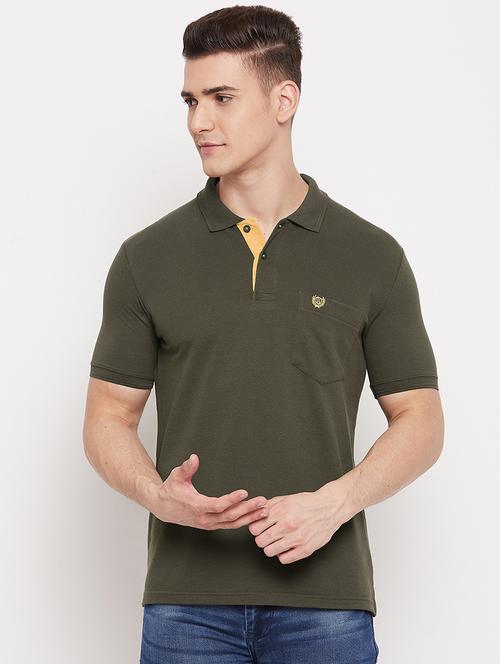 olive solid polo neck t-shirt - 18508002 - Standard Image - 0