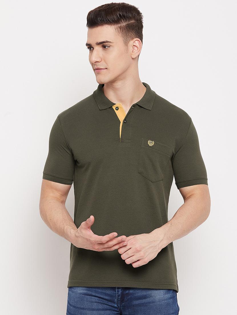 olive solid polo neck t-shirt - 18508002 - Zoom Image - 0