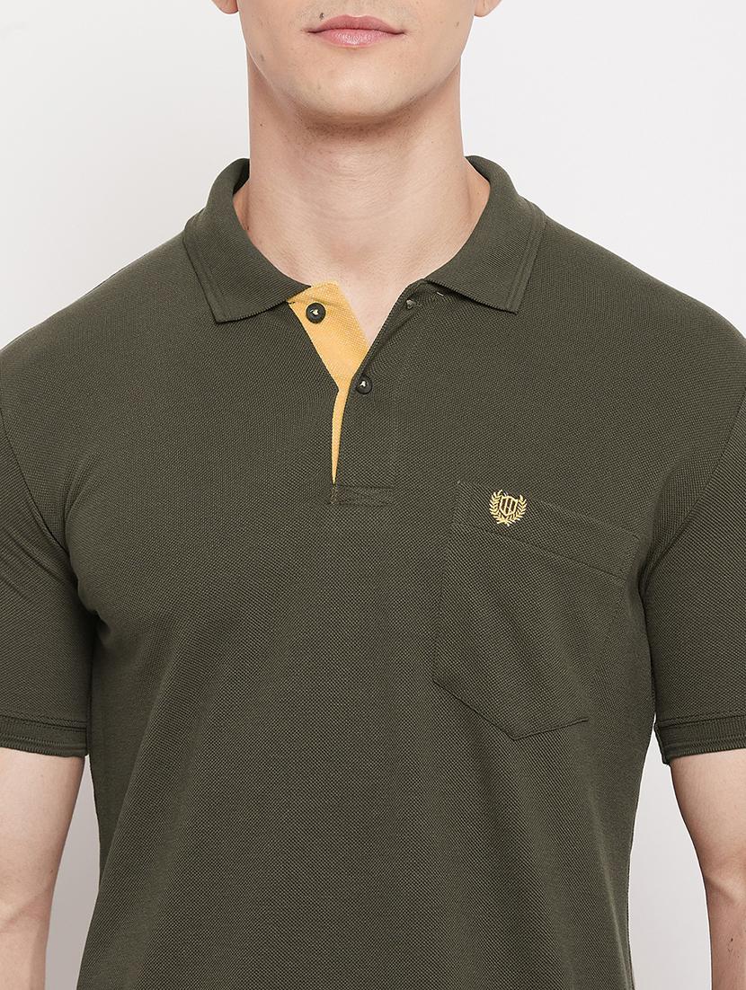 olive solid polo neck t-shirt - 18508002 - Standard Image - 3