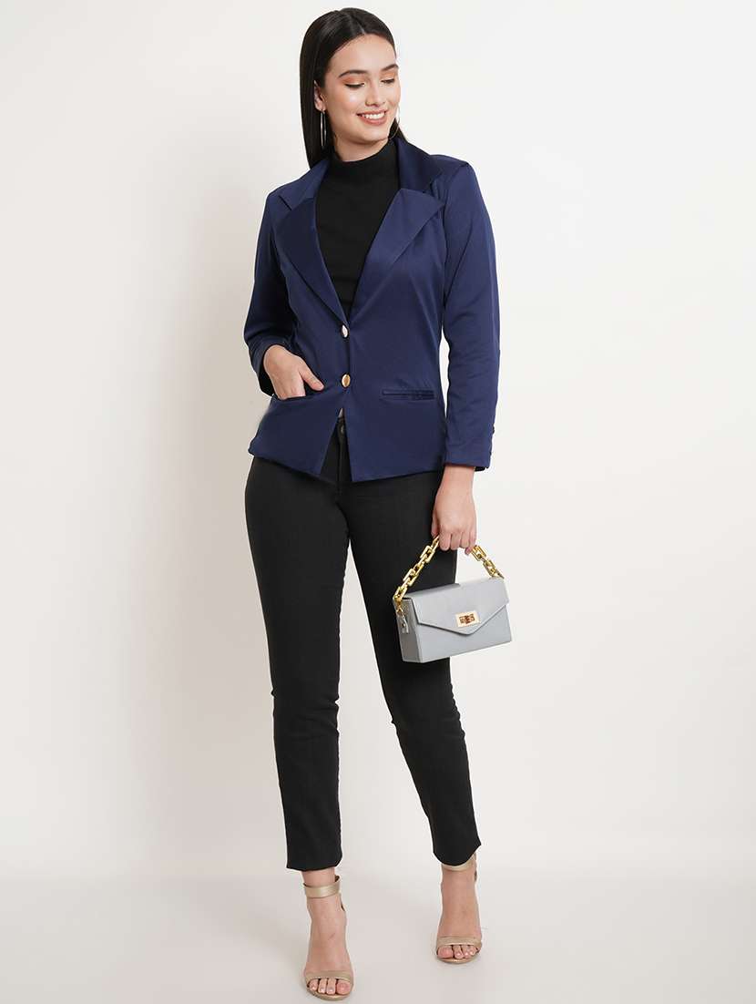 lapel neck solid casual blazer - 18509694 - Standard Image - 3