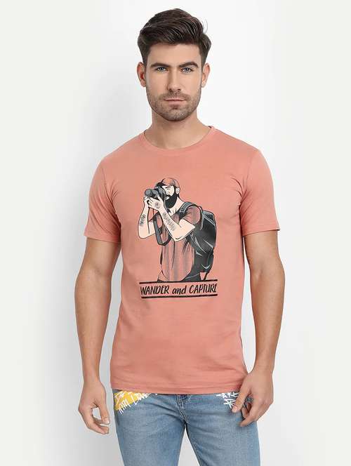 peach chest printed t-shirt - 18509818 - Standard Image - 0