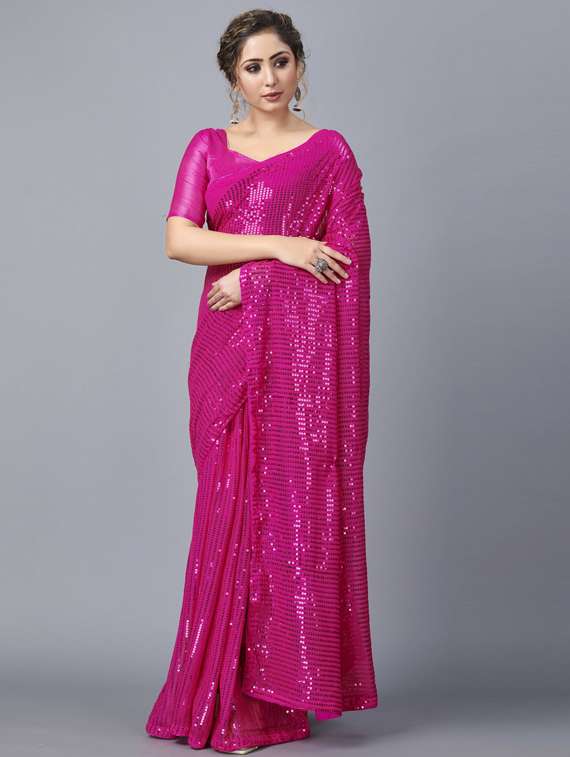 pink all over sequined saree  with blouse