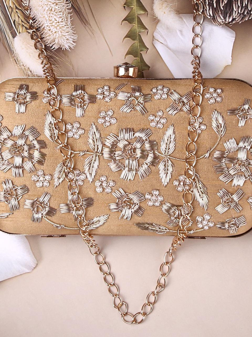 dbfashionvilla beige zardozi clutch box wedding - 18510080 - Standard Image - 3