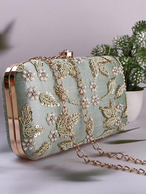 dbfashionvilla mint green zardozi clutch box  - 18510083 -  Standard Image - 0