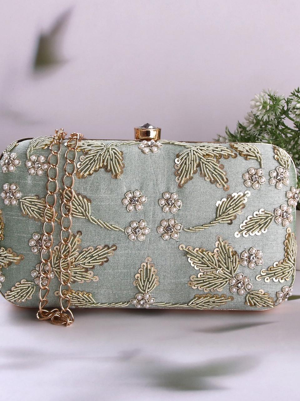 dbfashionvilla mint green zardozi clutch box - 18510083 - Standard Image - 3