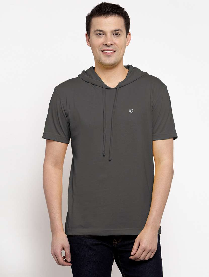 grey solid hooded t-shirt