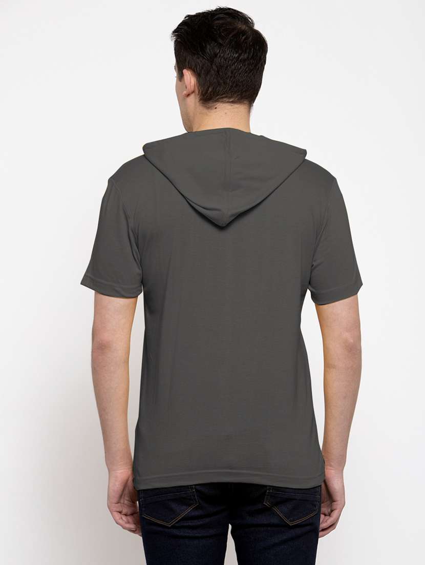 grey solid hooded t-shirt - 18510129 -  Standard Image - 3