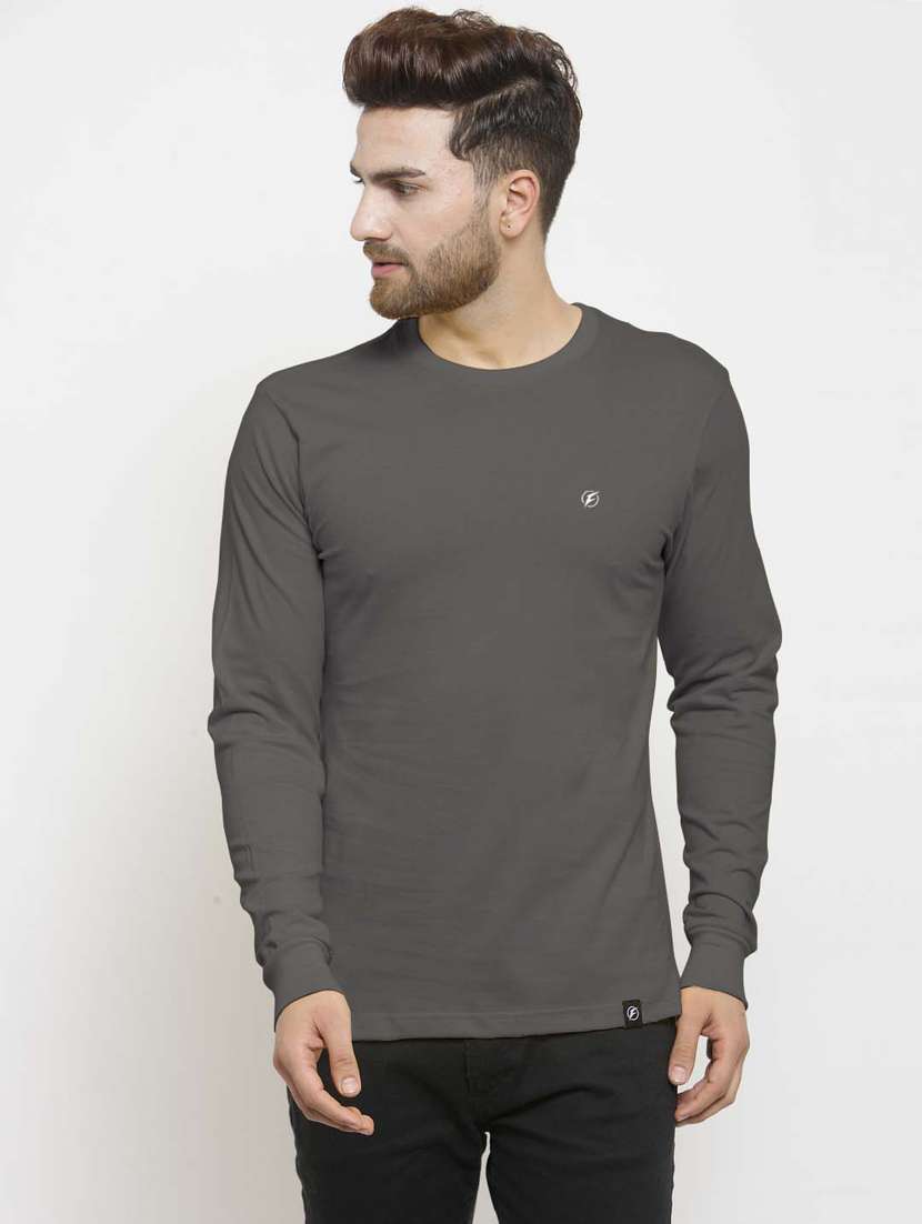 grey solid regular t-shirt - 18510133 -  Zoom Image - 0