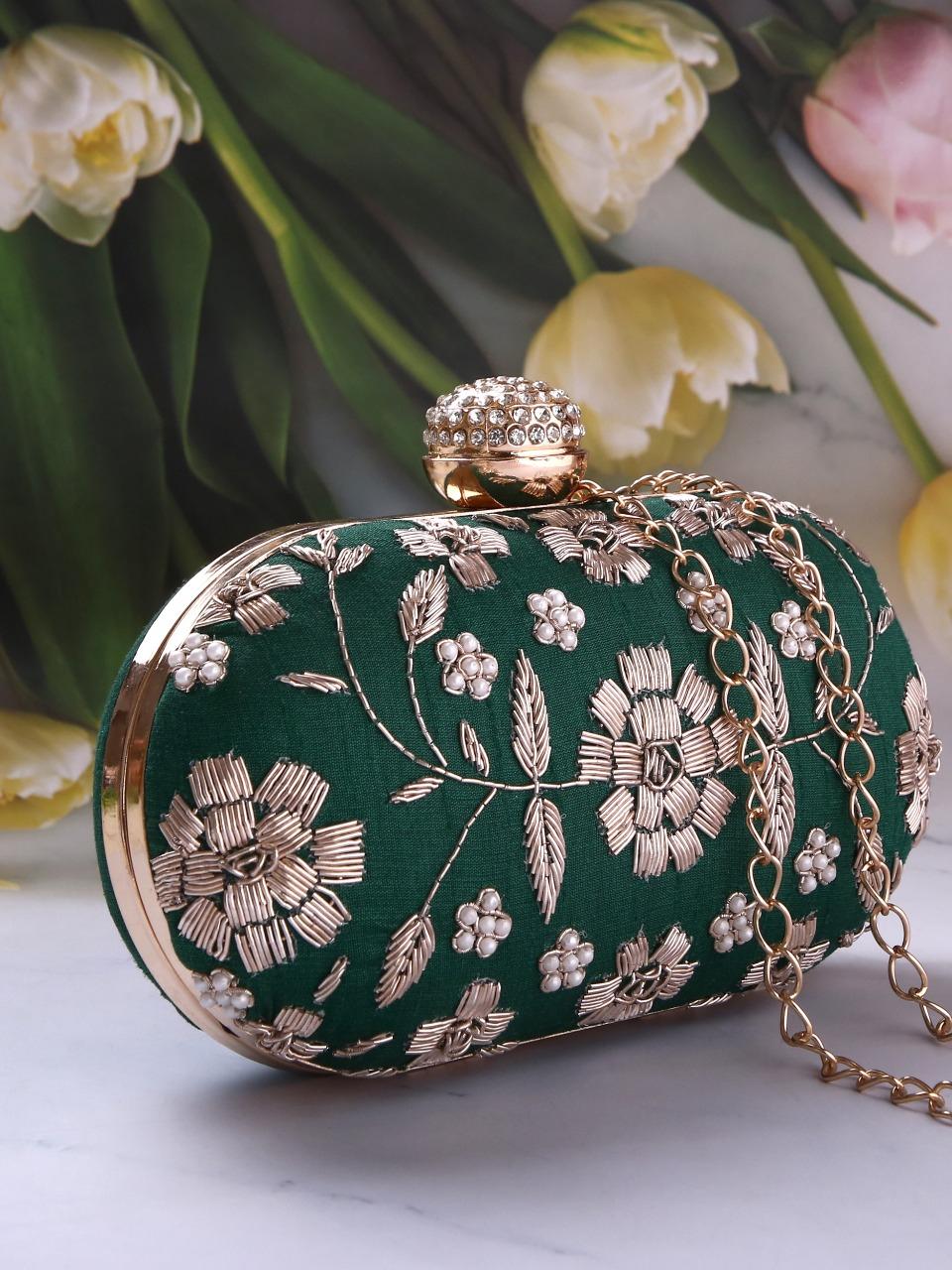 dbfashionvilla dark green zardozi clutch box - 18510142 - Zoom Image - 0
