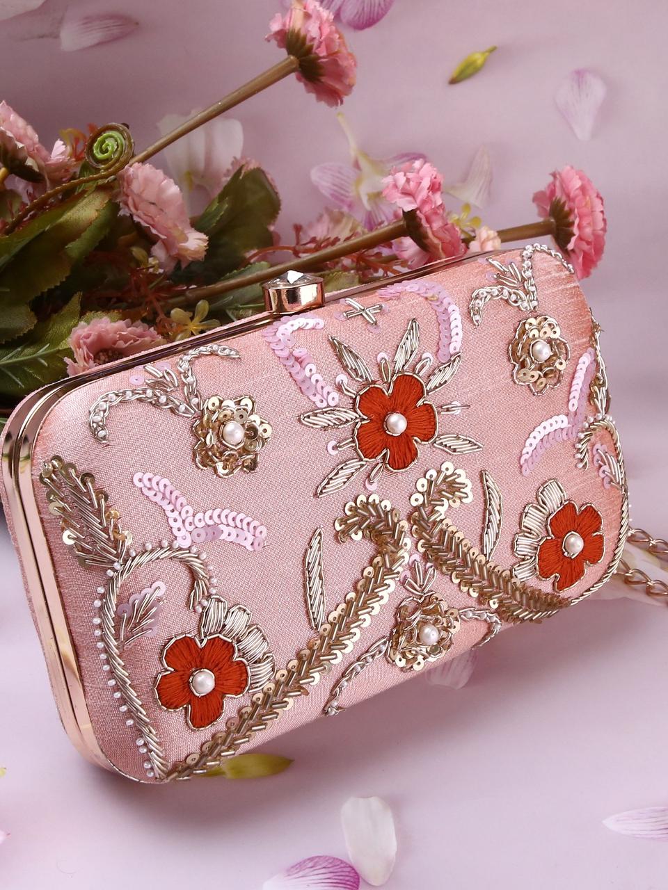 dbfashionvilla peach zardozi clutch box wedding  - 18510147 -  Zoom Image - 0
