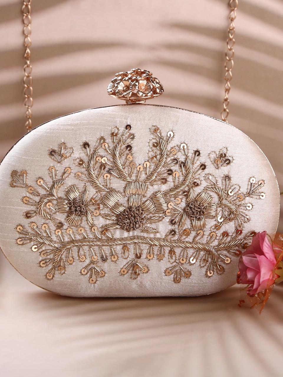 dbfashionvilla cream zardozi clutch box wedding - 18510156 - Zoom Image - 0