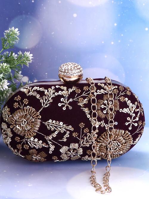 dbfashionvilla maroon velvet zardozi clutch box  - 18510169 -  Standard Image - 0