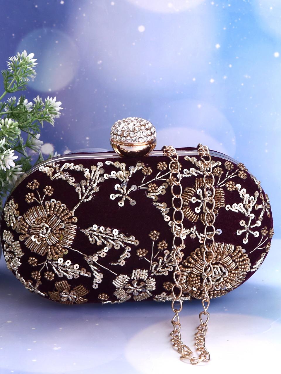 dbfashionvilla maroon velvet zardozi clutch box  - 18510169 -  Zoom Image - 0