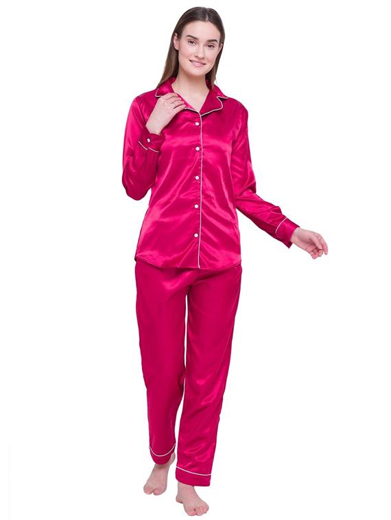 lapel neck solid nightwear pyjama set - 18510389 - Zoom Image - 0