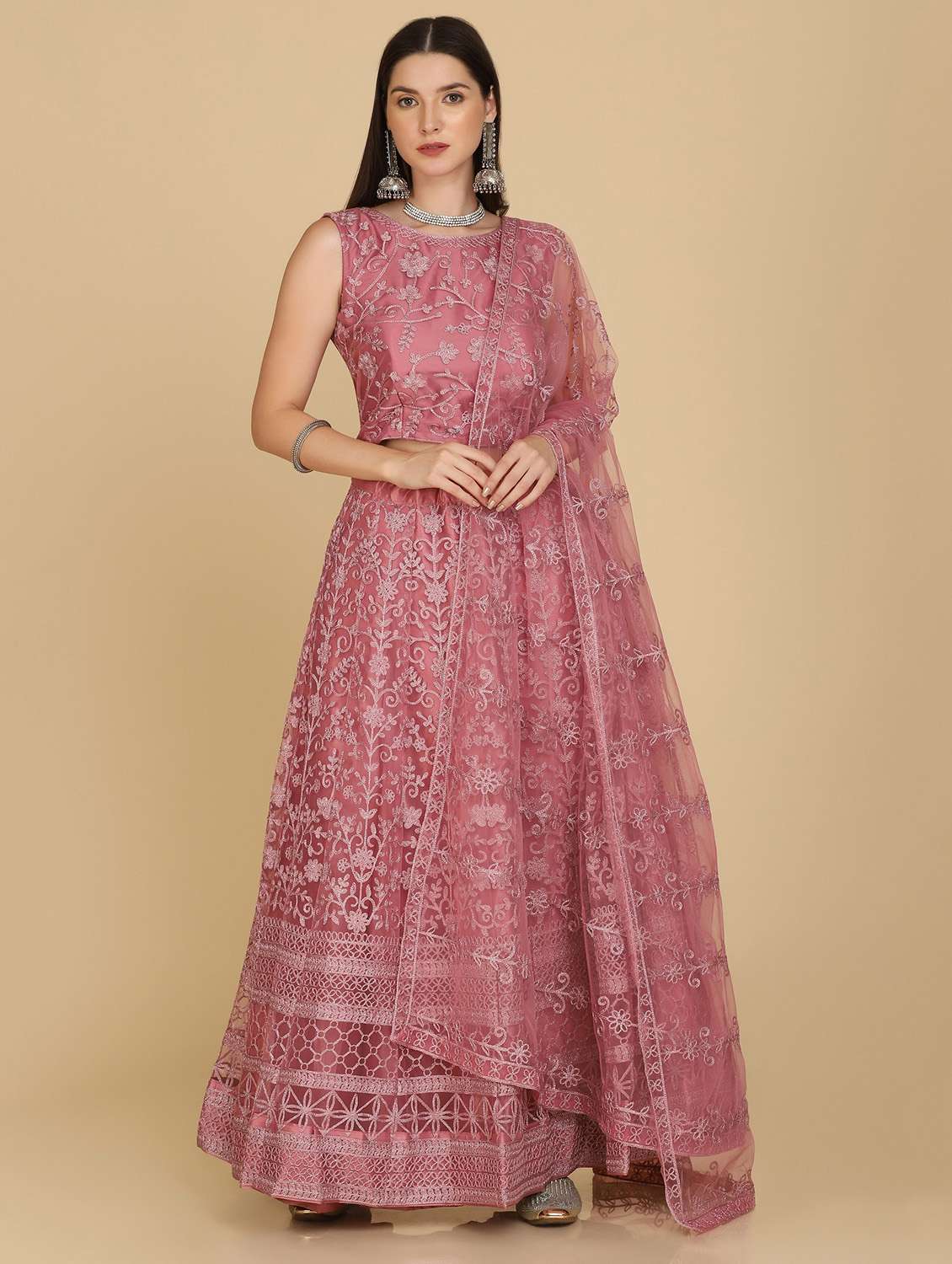 embroidered flared lehenga choli with dupptta - 18510538 -  Zoom Image - 0