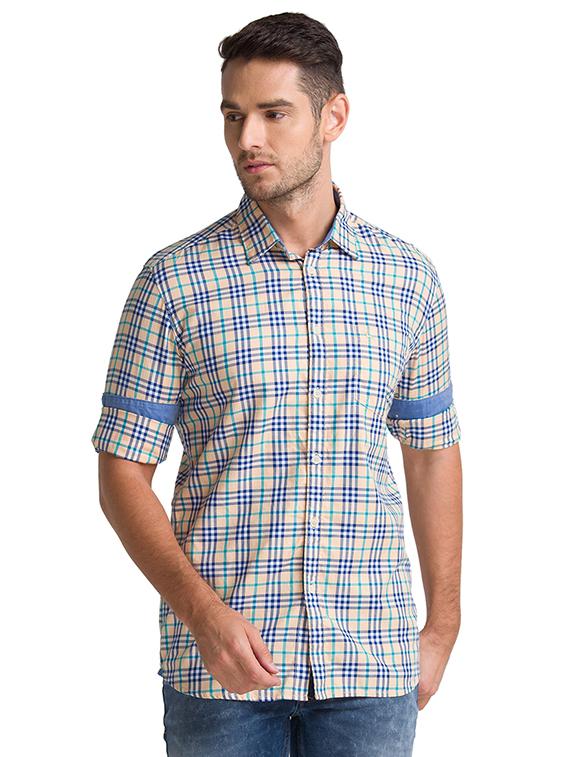 orange checkered casual shirt - 18512473 - Zoom Image - 0