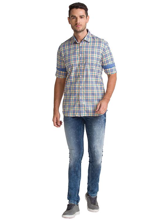 orange checkered casual shirt - 18512473 - Standard Image - 3