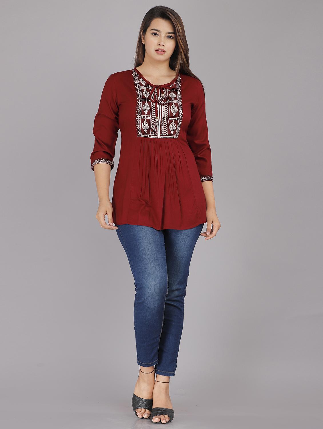 tie up neck embroidered tunic - 18512543 - Standard Image - 3