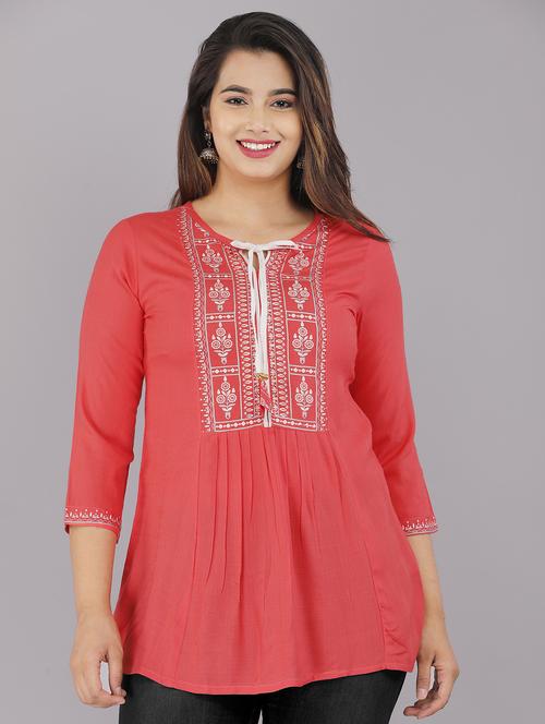 tie up neck printed a-line tunic - 18512548 - Standard Image - 0