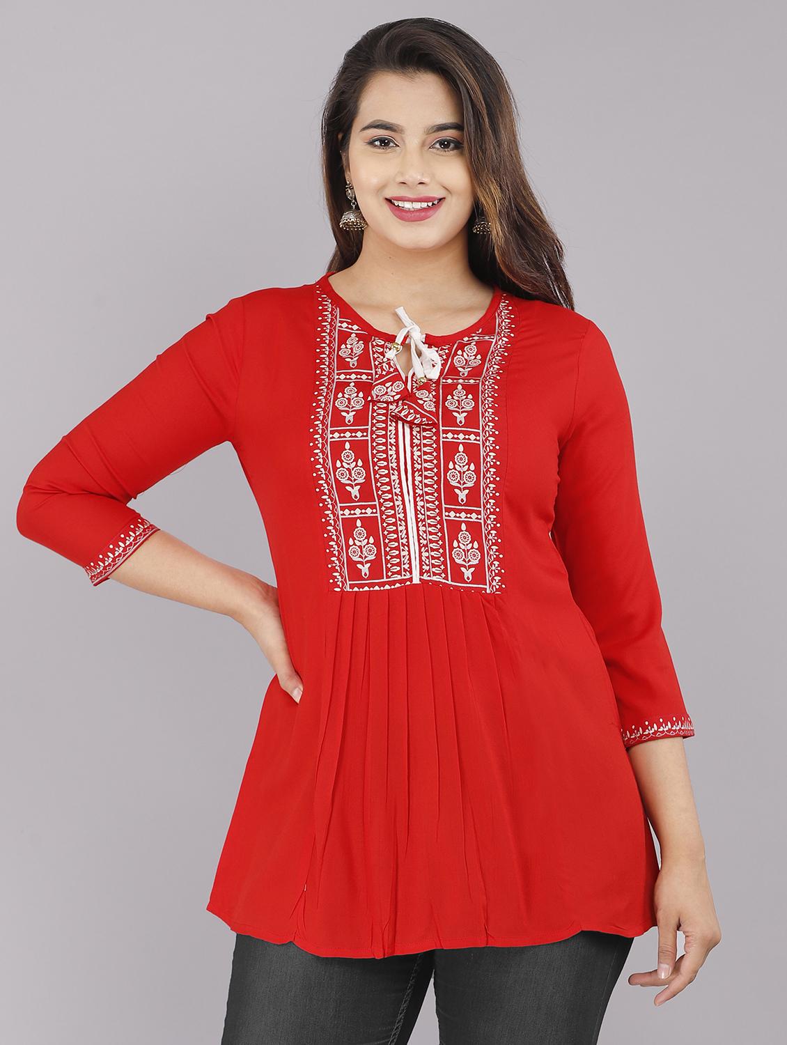 tie up neck printed a-line tunic - 18512549 - Zoom Image - 0