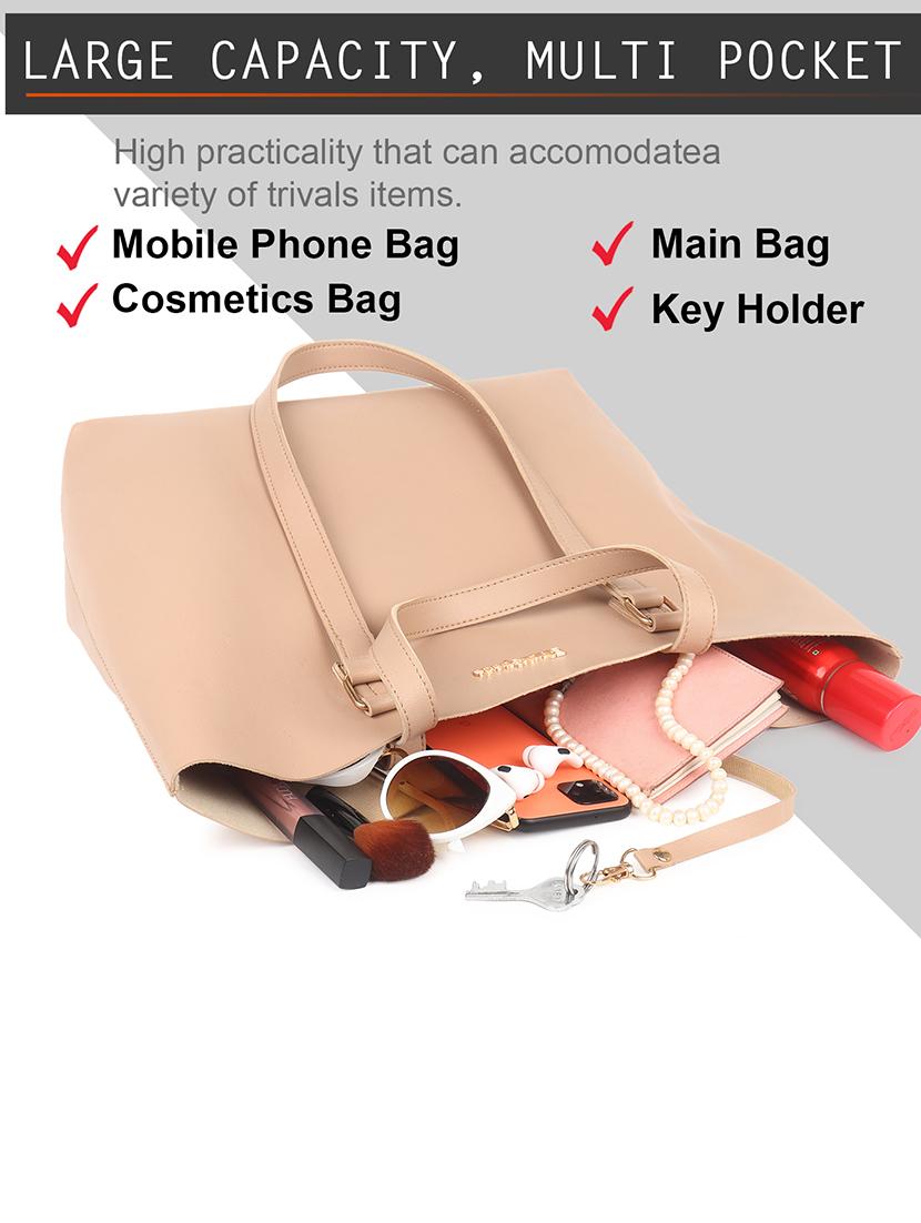 beige leatherette (pu) structured tote - 18512772 - Standard Image - 3