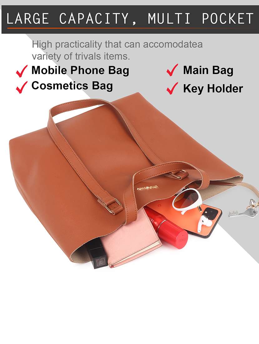 tan leatherette (pu) structured tote - 18512775 - Standard Image - 3