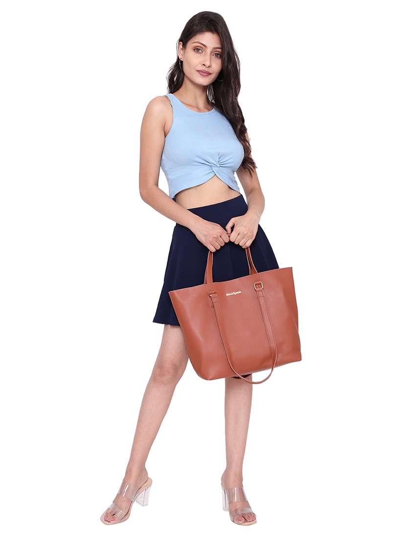 tan leatherette (pu) structured tote - 18512775 - Standard Image - 5