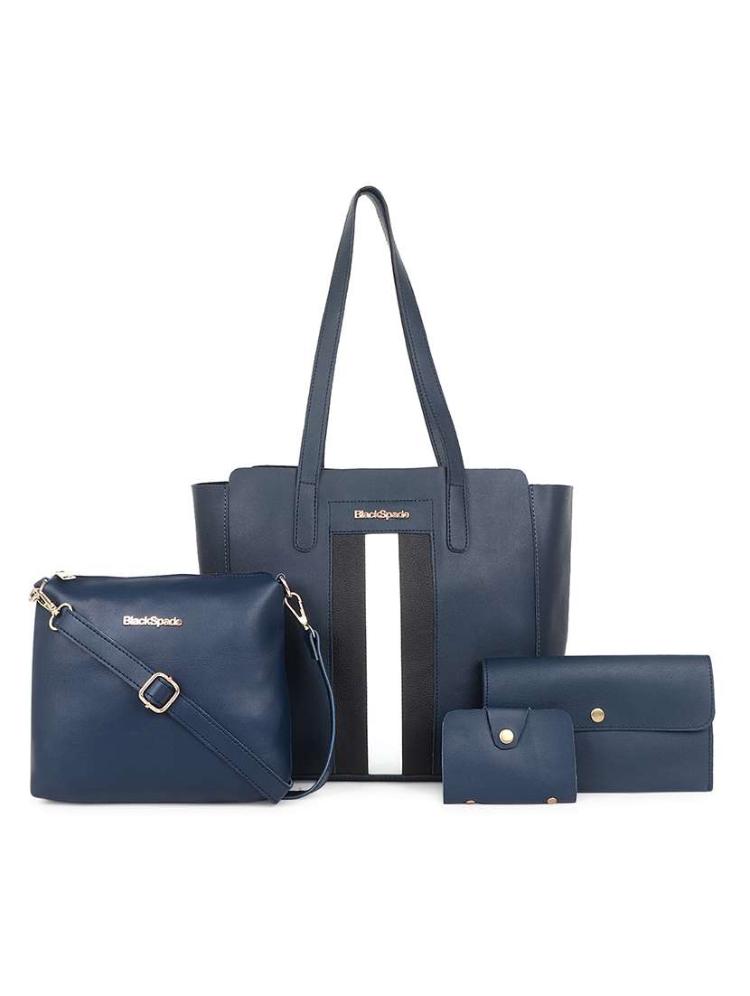 blue leatherette (pu) structured tote