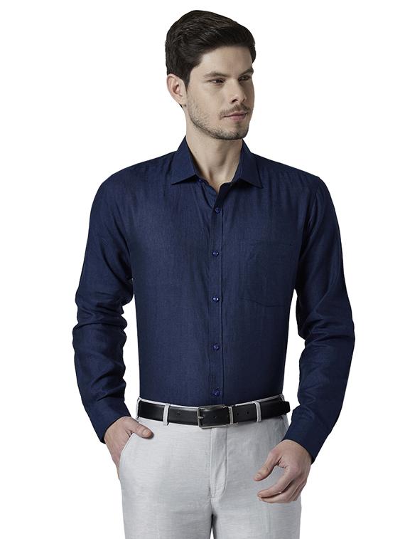 navy blue solid formal shirt - 18513527 - Zoom Image - 0