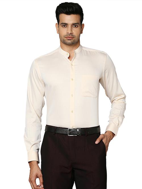 beige solid formal shirt - 18513557 - Standard Image - 0