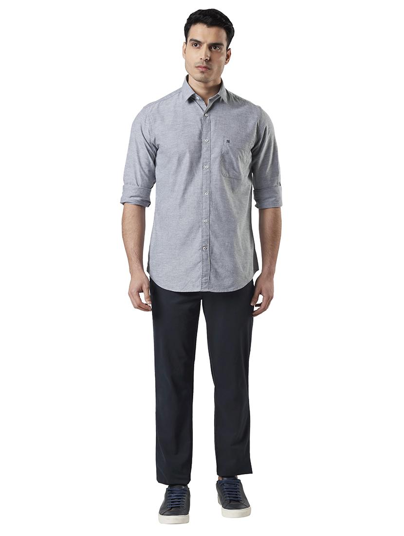 navy blue solid casual trouser - 18513696 - Standard Image - 3